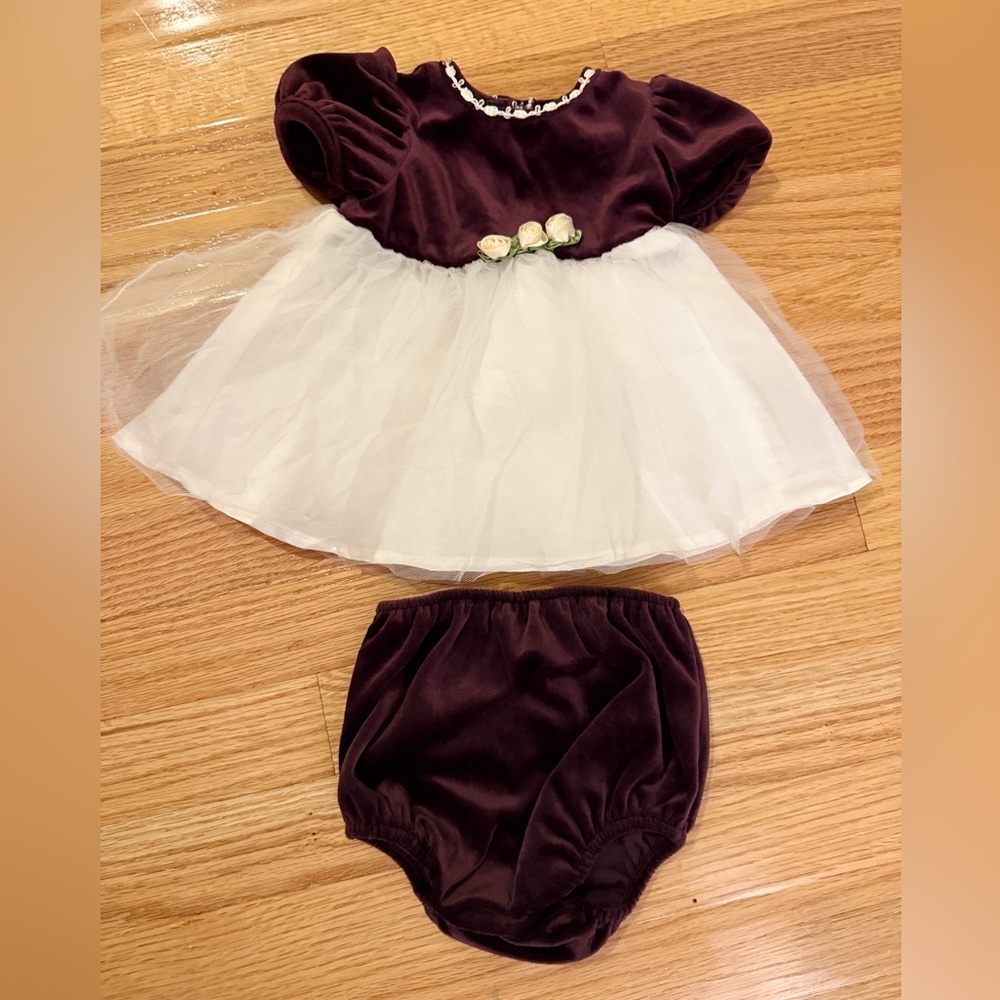 Vintage 1990s Baby Girl's Formal Velvet Dress With Bottoms